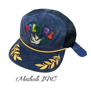 Polo Ralph Lauren Navy Corduroy PEACE LOVE DOVE Trucker Baseball Cap Hat